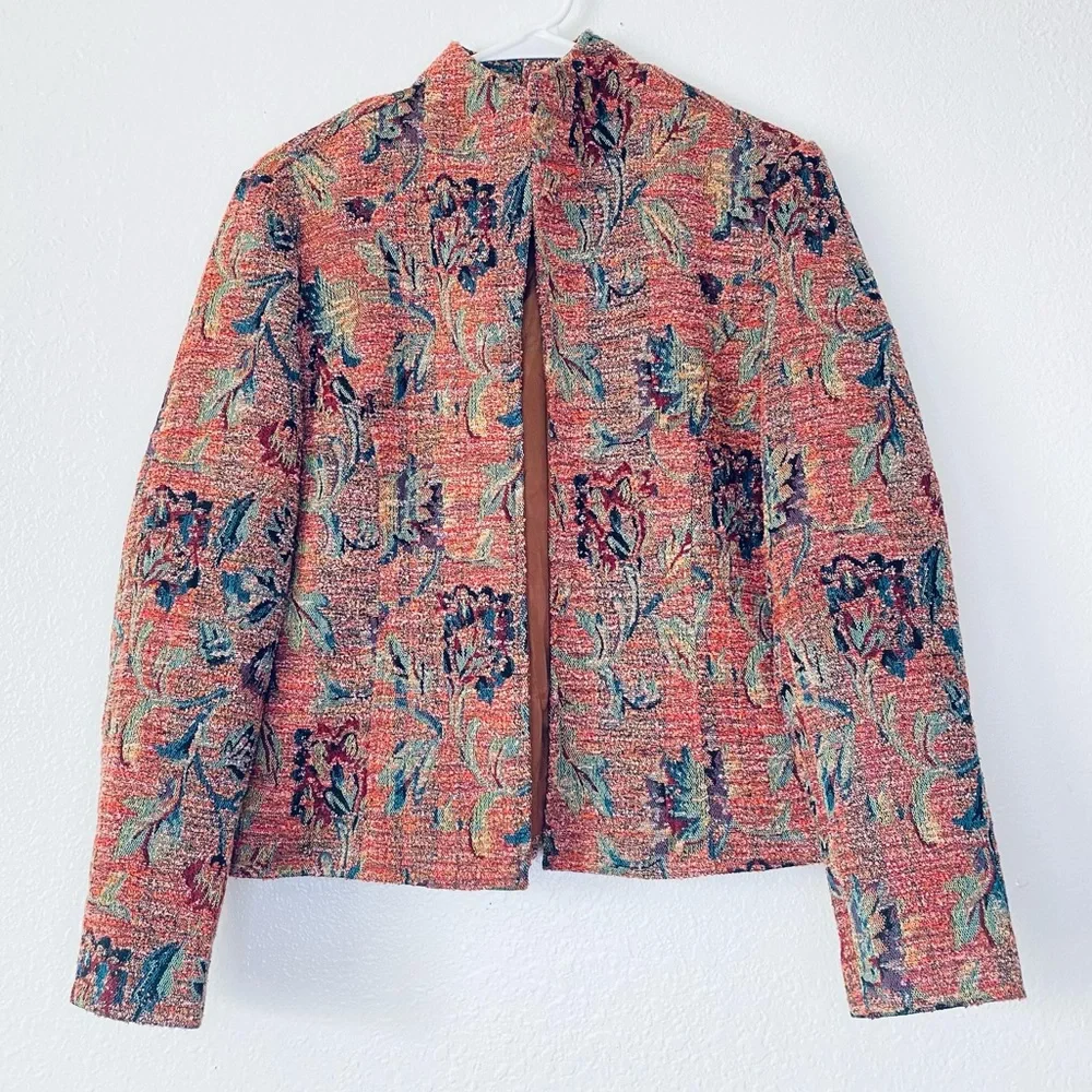 Coldwater Creek XS Floral Tapestry Mock Neck Open Front Cottagecore Jacket - Picture 1 of 7